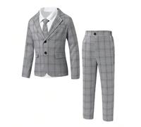 2 pezzi Giacca e pantaloni a quadri da gentiluomo per ragazzo giovane, elegante abito formale rosso per festa di compleanno, matrimonio, tradizionale, ritorno a scuola, laurea, paggio 6Y,7Y,4Y,5YGeome