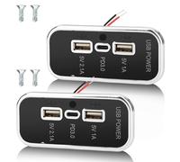 2 Pezzi Gibbab 3 Porte Presa USB per RV 12V 45.5W, PD3.0 Type-C Ricarica Rapida & Doppio Porta USB-A 3.1A, Montaggio su Pannello, Adattatore per RV Nave Barca Autobus ATV Moto Camion
