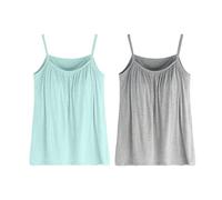 2 pezzi gilet da donna con reggiseno integrato UK, taglie forti senza maniche imbottito con spalline larghe top estivi, leggera e morbida canotta di supporto, tracolla regolabile in tinta unita, u