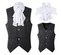 2 Pezzi Gilet da Uomo Victoria Gilet e Balze con Legatura Chic Sets, Jacquard Gilet Uomo Formale Uniforme Monopetto Vest Gotico Steampunk Vest Vittoriano Palazzo Abito Giacca per Halloween Costume