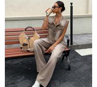 2 pezzi: Gilet di jeans vintage consumato senza maniche e jeans larghi e morbidi, abbigliamento per il ritorno a scuola L,M,S,XLColore unicoDenim