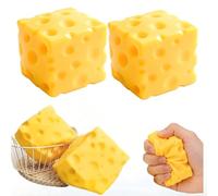 2 Pezzi Giocattolo da Spremere il Formaggio,Palla Antistress Quadrata Squishy al Formaggio,Fidget a Forma di Cibo,Giocattoli Antistress Realistico a Forma di Formaggio e Burro Per Bambini e Adulti