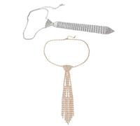 2 Pezzi Gioielli da Donna alla Moda, Eleganti, con Strass, Metallo, Cravatta, Lunga Collana con Cristalli Scintillanti, Gioielli per Accessori da Matrimonio per Donne