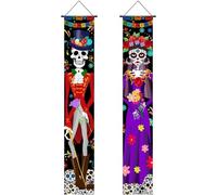 2 Pezzi Giorno dei Morti Dia De Los Muertos Decorazioni per Messico Halloween Banner per Porta Banner Appendere a Parete per Decorazione di Interni Ed Esterni