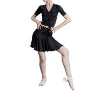 2 Pezzi Gonna da Ballo Latino per Ragazze con Top Corto, Completo da Allenamento per La Gonna da Tango Salsa Latina per Bambini,6Years,Black