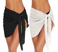 2 Pezzi Gonna da Spiaggia Sarong Donna Spiaggia Wrap Grande Chiffon Gonna da Spiaggia con Frange Pareo da Spiaggia Avvolgente da Donna in Chiffon,Copricostume,gonne avvolgenti(bianco e nero)