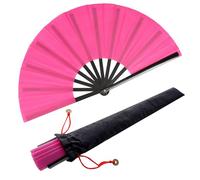 2 pezzi Grande Pieghevole Seta Mano Scomparti Cinese Tai Chi Pieghevole Ventaglio di Nylon Panno Cinese Kung Fu Fan con Supporto Manica per Performance Danza Decorazioni Festival (Rosa)
