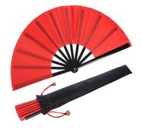 2 pezzi Grandi Pieghevole Seta Mano Scomparti Cinesi Tai Chi Pieghevole Ventaglio di Nylon Panno Cinese Kung Fu Fan con Supporto Manica per Prestazioni Danza Decorazioni Festival (Rosso)