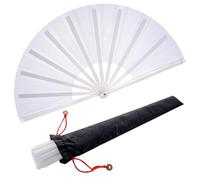 2 Pezzi Grandi Pieghevole Seta Mano Scomparti Cinesi Tai Chi Pieghevole Ventaglio di Nylon Panno Cinese Kung Fu Fan con Supporto Manica per Prestazioni Danza Decorazioni Festival (Bianco)