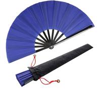 2 pezzi Grandi Pieghevole Seta Mano Scomparti Cinesi Tai Chi Pieghevole Ventaglio di Nylon Panno Cinese Kung Fu Fan con Supporto Manica per Prestazioni Danza Decorazioni Festival (Blu)
