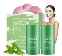 2 pezzi Green Mask Stick con fascia per capelli nuvolosi, maschera per la pulizia del tè verde, maschera per lo smearing per la pulizia profonda dei pori e l'equilibrio dell'umidità, per tutti i tipi