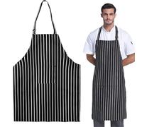 2 Pezzi Grembiule Cucina, Cuoco Grembiule Uomo Donna Regolabile con tasca, per cucina e cuoco ristorante, barbecue, caffè (strisce bianche e nere)