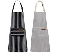 2 Pezzi Grembiule Cucina, Uomo Donna Grembiuli da Cuoco Regolabili, Con 2 Tasche Washable Cooking Apron, Impermeabile, per Cucina e Cuoco Ristorante, Barbecue, Caffè (Strisce Bbianche e Nere)