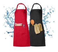 2 Pezzi Grembiule Cucina, XCOZU Uomo Donna Rosso Nero con 2 Tasche, Chef da Barbecue, Bar, Cameriera, Cuoco, Professionale Regolabile