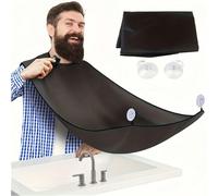 2 pezzi Grembiule da barba per uomo - Cattura capelli in poliestere nero - Bavaglino da pulizia durevole adatto per barbieri e rasoi - Facile da pulire e fissato saldamente Panno da barba nero + penne
