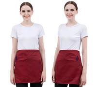 2 Pezzi Grembiule da Cucina per Donne Uomini Chef Opere Grembiule con 2 Tasche, Mezzo Grembiuli da Cucina, Grembiule Corto Cameriera Cameriere, per Cucinare, Cucina, Bar, Ristorante (Rosso vino)
