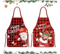 2 Pezzi Grembiuli di Natale, Grembiuli da cucina natalizi di novità, Grembiuli natalizi per uomini e donne, Grembiule da cucina a quadri rossi di Santa Elk per pulizia, Giardinaggio, BBQ, Cottura