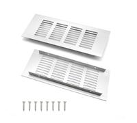 2 Pezzi Griglia di Ventilazione, Griglia di Aerazione Alluminio da 20 × 8 cm, Sfiato a Parete Argento, Resistente Ruggine e Resistente Corrosione, per Ventilazione di Armadi e Mobili 0XBIT