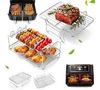 2 Pezzi Griglie Acciaio Inox per Friggitrice ad Aria, Impilabile con 4 Spiedini, Compatibile con Ninja AF400EU/AF500EU/SL400EU e COSORI 8,5L/10L, Accessori per Air Fryer Doppia Zona 7,6L-10,4L