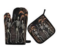 2 pezzi Guanti Da Forno E Set Di Presine Skeletons Dance On The Beach Retro Guanti Da Cucina Ultra Spessi Guanti Da Barbecue Per Cucinare, Cucina, Microonde