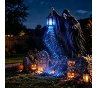 2 Pezzi Halloween Decorazioni Tristo Mietitore Giardino Luce Solare | Decorazione da Cortile di Halloween con Fantasma e Lanterna Illuminata, Paletto da Giardino Illuminato a Scheletro