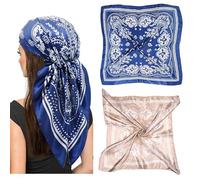 2 pezzi Head Scarf Women, fazzoletto di seta 90 x 90 cm, sciarpa di seta sensazione sciarpa foulard donna elegante business fazzoletto fazzoletto da polso imballaggio, policromo, M