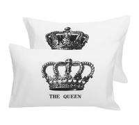 2 pezzi His and Hers coppia abbinabile federe Crown Queen King federa bianco