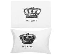 2 pezzi His and Hers coppia abbinabile federe Crown Queen King federa bianco