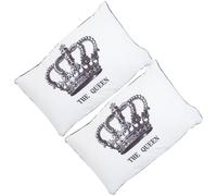 2 pezzi His and Hers coppia abbinabile federe Crown Queen King federa bianco