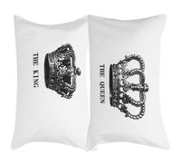 2 pezzi His and Hers coppia abbinabile federe Crown Queen King federa bianco