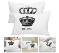 2 pezzi His and Hers coppia abbinabile federe Crown Queen King federa bianco