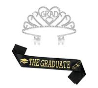 2 pezzi in 1Set Cintura di laurea Galateo Corona di cristallo Set Laurea Sash Nero di Laurea Satin Sash con Glitter Mi Sono Laureato Lettera di Laurea Celebrazione del Partito Accessori