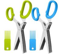 2 pezzi in acciaio INOX forbici per erbe aromatiche, Sourceton multiuso da cucina di taglio con 5 lame e spazzola di pulizia, design ergonomico resistente durevole Culinary cutter con lama affilata