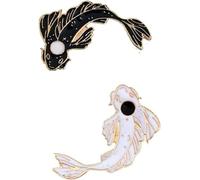 2 pezzi in bianco e nero, set di spille a forma di pesce cartoon koi smaltato, spilla tai distintivo colore per donne, bijouterie, spille e spille in bijouterie, moda, resina