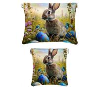 2 pezzi in ecopelle Pocket Box, piccolo sacchetto di trucco, mini tasca tasca, Shrapnel chiusura gioielli sacchetto di immagazzinaggio borsa, Easter Bunny Egg Farm, Motivo: 2452, 7.1x5.8in/4.7x4.5in