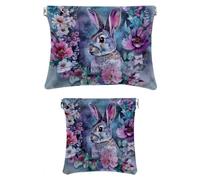 2 pezzi in ecopelle Pocket Box, piccolo sacchetto di trucco, mini tasca tasca, Shrapnel chiusura gioielli sacchetto di immagazzinaggio borsa, Easter Bunny Egg Farm, Motivo: 2456, 7.1x5.8in/4.7x4.5in