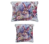 2 pezzi in ecopelle Pocket Box, piccolo sacchetto di trucco, mini tasca tasca, Shrapnel chiusura gioielli sacchetto di immagazzinaggio borsa, Easter Bunny Egg Farm, Motivo: 2457, 7.1x5.8in/4.7x4.5in
