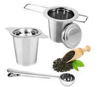 2 Pezzi Infusore Per Tisane,In Acciaio Inox Filtro per Tè,Con 1 cucchiaino,maniglia pieghevole e coperchio riutilizzabile,setaccia da tè adatta alla maggior parte delle tazze da tè,ciotole da tè