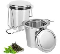 2 Pezzi Infusore Tè Maglia Fine Acciaio Inossidabile 304, Infusore Tisane con Coperchio e Manici Pieghevoli, Filtro Tè Infusione Comodo Pratico per Tè Sfuso Foglie, Teiere Maggior Parte Delle, Tazze