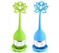 2 pezzi infusori per tè in silicone, contenitore per tè a foglie sfuse in acciaio inossidabile e silicone con coperchio e piattino, infusori verde + blu, contenitore per foglie sfuse, diffusori per