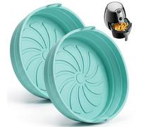 2 Pezzi Inserti in Silicone per Friggitrice ad Aria, Vassoi Rotondo Riutilizzabili con Manici, Teglia per Friggitrice ad Aria, Lavabili in Lavastoviglie, Azzurro Chiaro