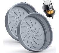 2 Pezzi Inserti in Silicone per Friggitrice ad Aria, Vassoi Rotondo Riutilizzabili con Manici, Teglia per Friggitrice ad Aria, Lavabili in Lavastoviglie, Grigio Chiaro