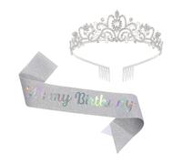 2 pezzi It's My Birthday Sash e strass corona scintillante cristallo tiara fascia compleanno principessa corona e fascia compleanno regina tiara copricapo accessori per compleanno accessori argento
