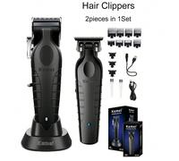 2 pezzi: Kemei 2296 Tagliacapelli senza fili, Rifinitore di precisione da 0 mm, Tagliacapelli elettrico professionale; Kemei 2299 Rifinitore di capelli senza fili, Rifinitore di precisione da 0 mm, Ri