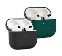 2 Pezzi KOKOKA Custodia in Silicone Compatibile con AirPods Terza Generazione, Case Cover Protettiva Ultra Sottile in Premium Silicone per Airpods 3 Custodia, LED Frontale Visibile, Nero/Dark Green