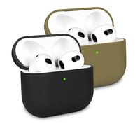 2 Pezzi KOKOKA Custodia in Silicone Compatibile con AirPods Terza Generazione, Case Cover Protettiva Ultra Sottile in Premium Silicone per Airpods 3 Custodia, LED Frontale Visibile, Nero/Army Green