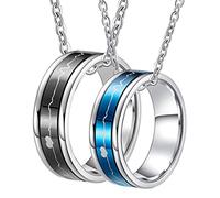 2 Pezzi la Sua Collana Set Abbinata per Coppie, Il Battito Cardiaco con Fascino Femminile con Fascino, Collana ad Anello di promessa in Acciaio Inossidabile Blu Nero, Lunghezza 50/60 cm