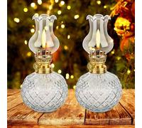 2 Pezzi Lampada a Olio per Interni, Lampada a Olio di Vetro Trasparente Luminosità Regolabile Retrò Nostalgica Lampadas a Olio Decorativa Antivento per Soggiorno Sala da Pranzo Uso di Emergenza