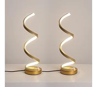 2 Pezzi Lampada da Comodino a Spirale LED Lampade da Tavolo Moderno Oro 16W 4500K Luce Naturale Protezione Degli Occhi Lampada da Scrivania Curvo Per Camera da Letto Soggiorno Spina UE 220V