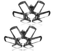 2 Pezzi Lampada da Garage 185W , 18500LM 6500K Lampada da Negozio Deformabile con 6 Pannelli Regolabili, E27/E26 Officina Plafoniera LED per Garage, Magazzino, Ufficio, Cantina, Palestra, Cucina